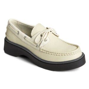 Sperry Women's Platform Bayside Boat Shoe Leather Off White Size 9.5 NWB